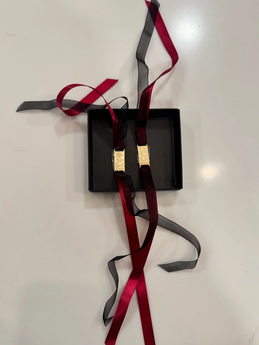 YSL Saint Laurent Beaute Ribbon Bracelet / Bag Charm — Set of 2 — NIB! Rare
